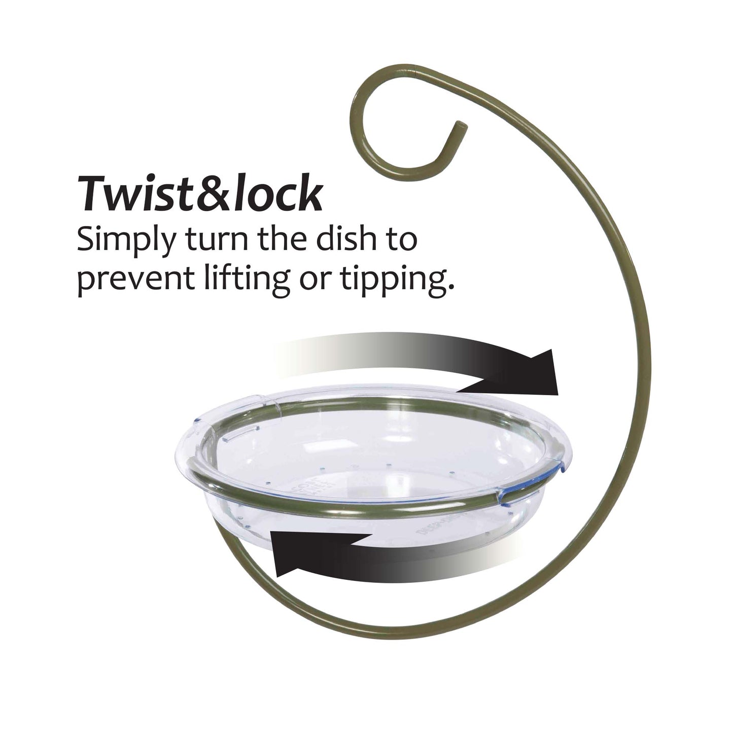Showcasing its twist and lock function and open design perfect for offering seeds, mealworms, or suet to ground-feeding birds. This versatile feeder attracts a variety of backyard birds, including bluebirds, sparrows, juncos, and doves. Ideal for birdwatchers and nature enthusiasts, the durable and easy-to-clean design makes it a great addition to any backyard feeding station, providing ample space for multiple birds to feed comfortably. Drainage holes prevent water.