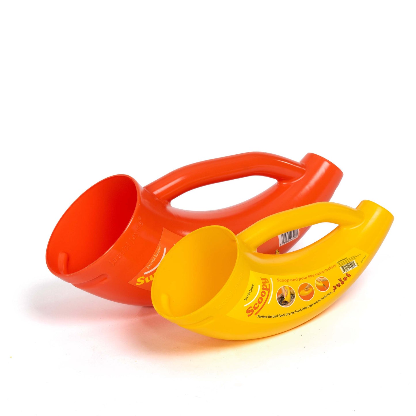 Jacobi Jayne Scoopy bird feeding food scoop compared with the Super Scoop Bird Feeder feed shovel.