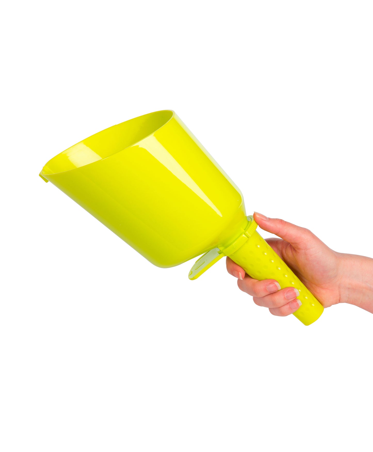 Flo bird feed scoop made from durable green plastic.