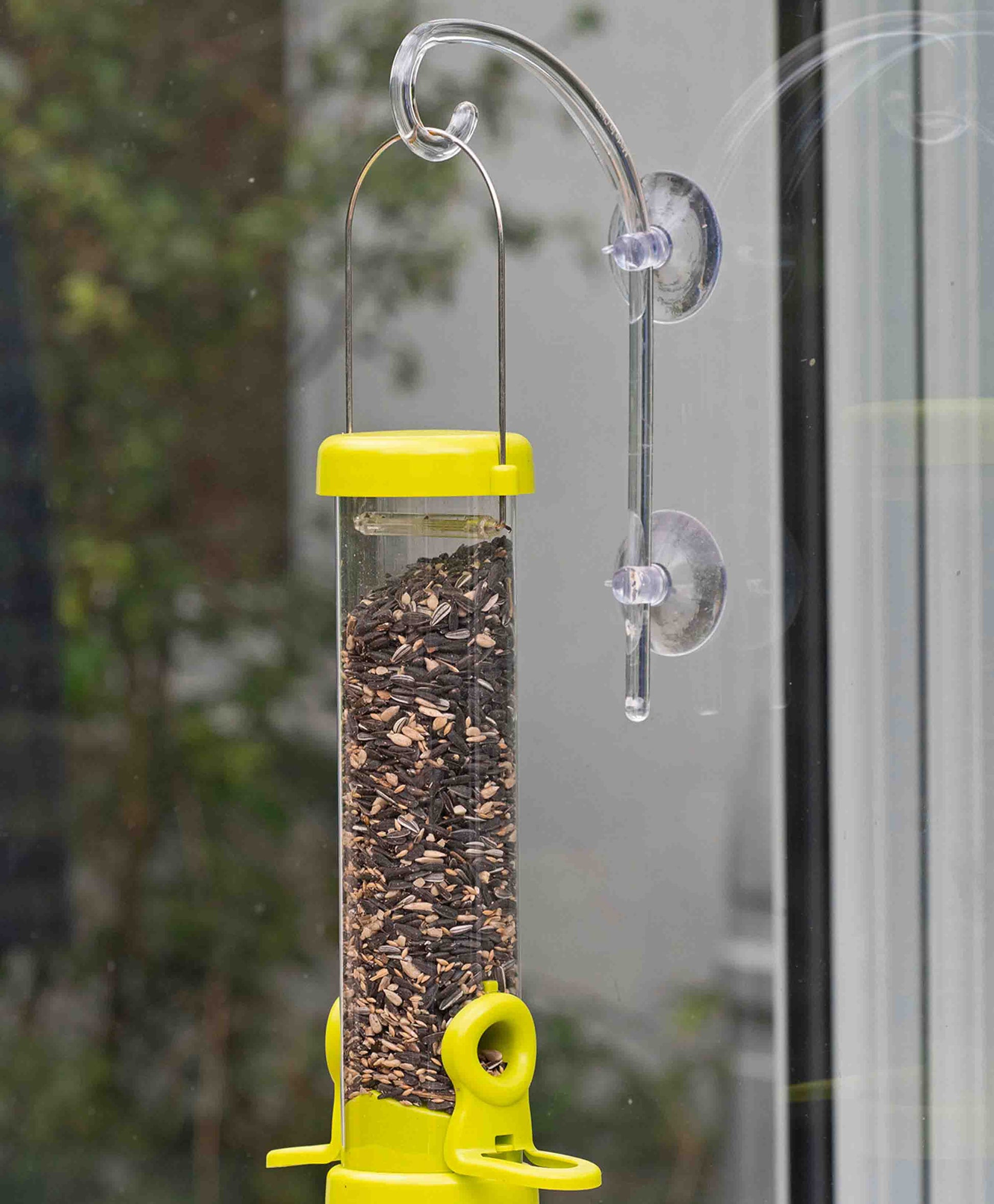 Window hook with strong suction cups, perfect for hanging large bird feeders, small bird feeders, nyjer seed bird feeders, seed bird feeders, peanut bird feeder, suet bird feeder, and squirrel proof bird feeders.