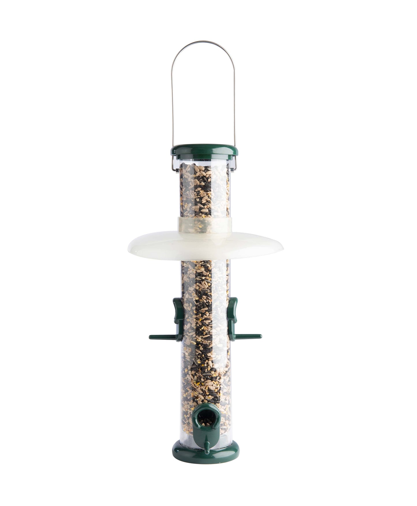sunflower heart bird feeder with all metal construction protected by a translucent rain shield that keeps the birds dry as well as the seed mixes and blends. Perfect rain guard for blocking rain, snow and strong winds from a range of backyard and wild birds such as cardinals, orioles, bluebirds, woodpeckers, chickadees, American goldfinches, blue jays and warblers, among others.